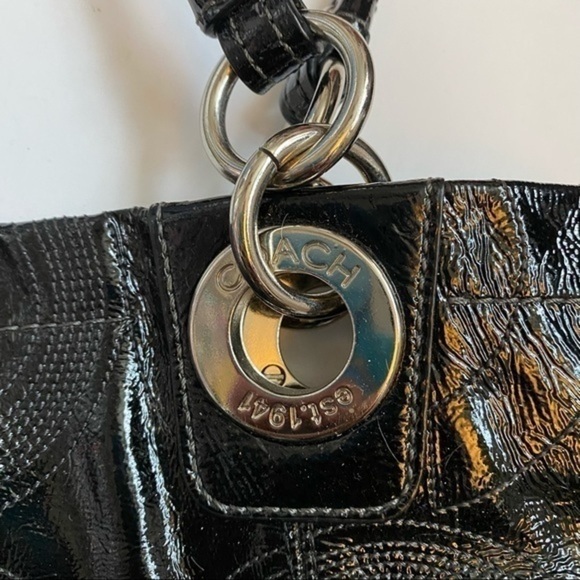 Coach • Solid Black Alex Patent Leather Shoulder Bag Purse - Picture 4 of 12